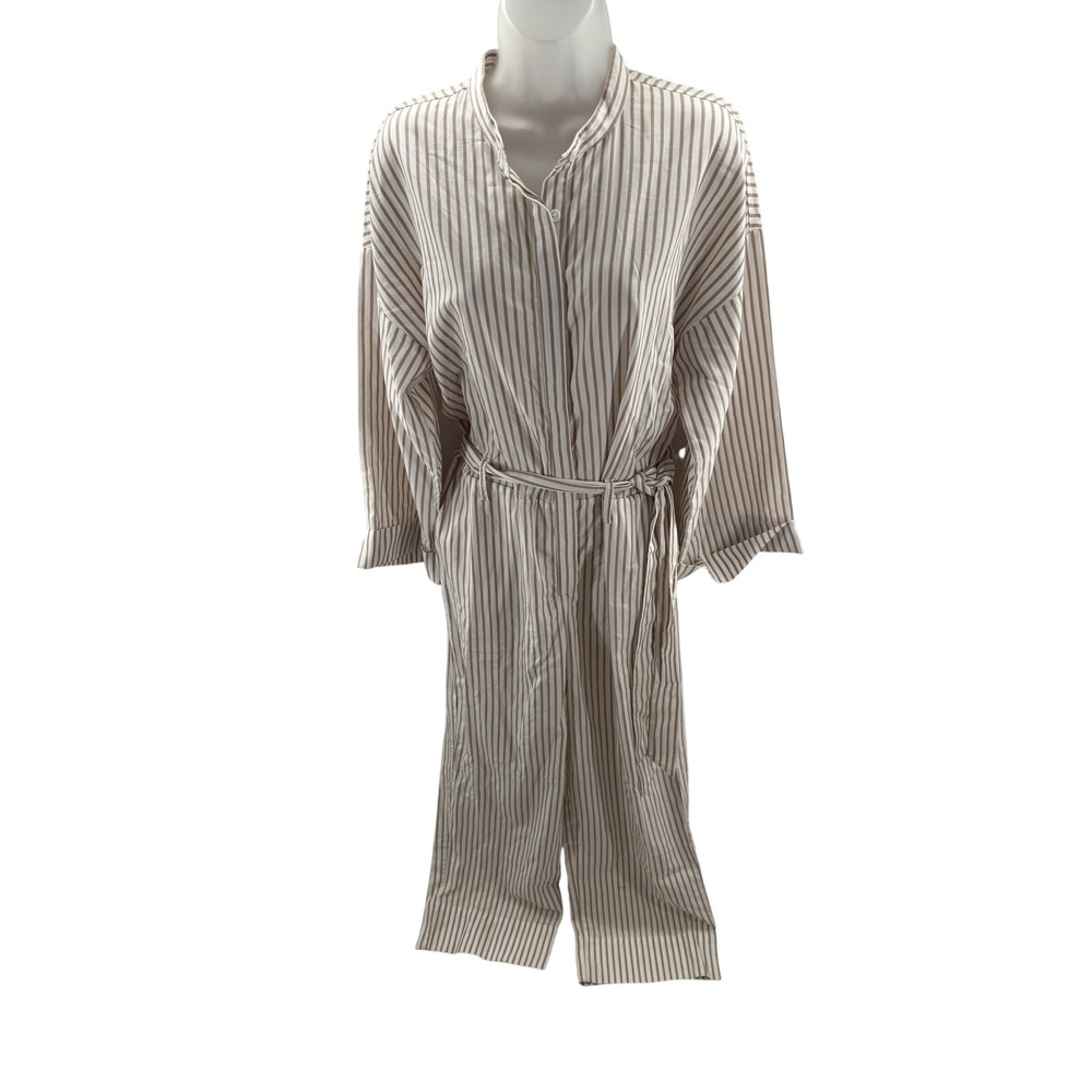 Club Monaco Khaki White Striped Long Sleeve Belted Jumpsuit Size‎ 6 NWT